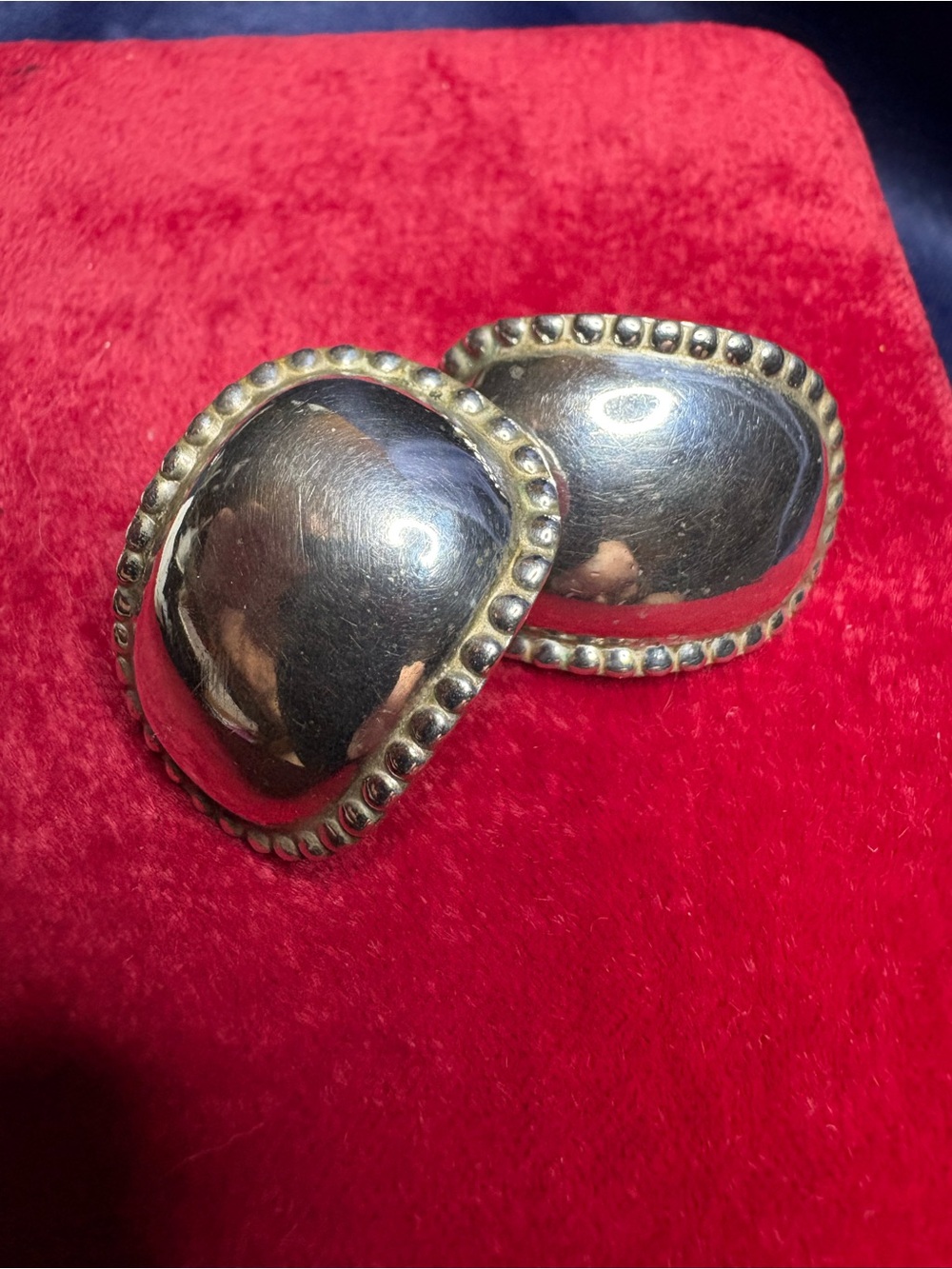 Earrings Vintage Chunky Sterling Silver Curved Oval Post-back Southwestern - Picture 9 of 10